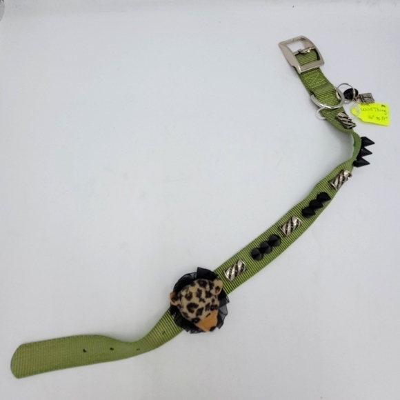 CUSTOMIZED Dog Collar Wild Thing Cub Green with Bling and Black Spikes - Picture 6 of 16